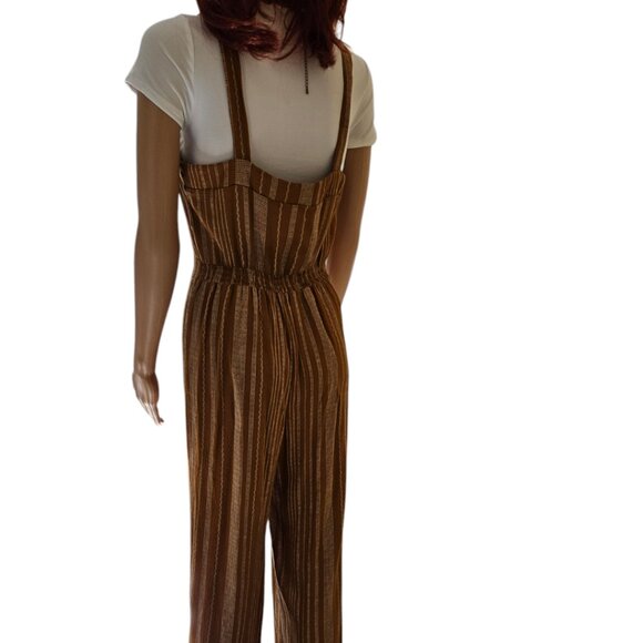 Luna Chix -Boho Mustard Color white Striped wide Leg Jumper Sm - Picture 3 of 4